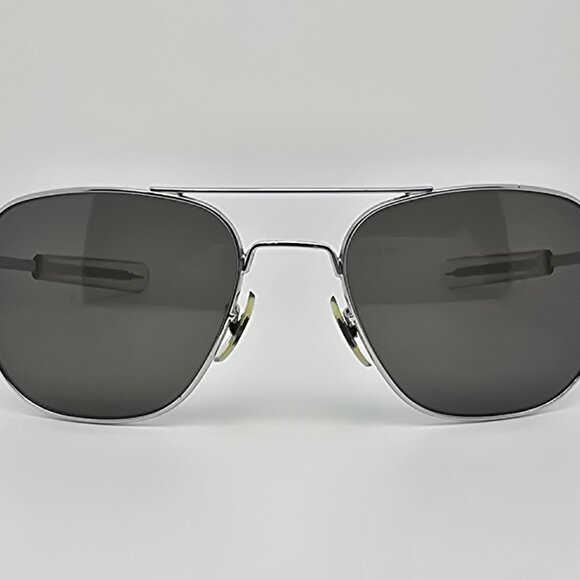 American Optical AO Pilot Silver Frame Grey Glass Lens Aviator Sunglasses 57mm - Picture 2 of 16
